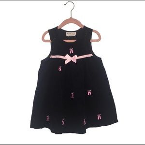 Dark navy corduroy dress embroidered ballet slippers